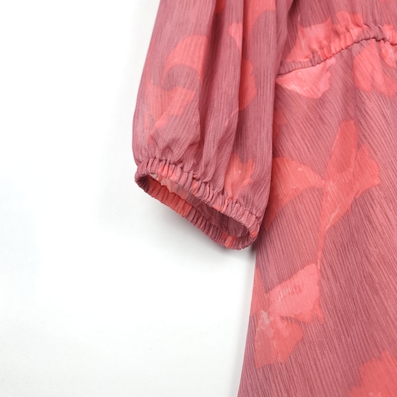 Halston Pintucked Georgette Blouson Ginko Dress Bracelet Sleeve Flounce SzL Pink - Picture 7 of 9